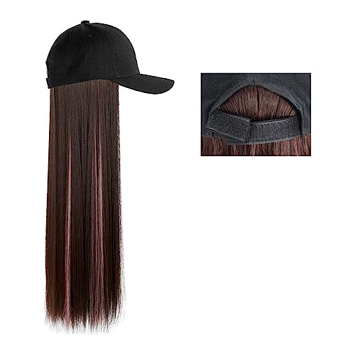 Perücken für Frauen Lange gerade Hut-Perücke, Highlight-Haar-Perücken, natürliche Verbindung, synthetische Baseballkappen-Haar-Perücke, Hut-Perücke, verstellbar for Frauen Perückenkappen für Damen (C von LAPADULA