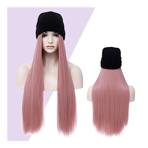 Perücken für Frauen Lange glatte Haare, Hutperücke, 28 Zoll, natürliches schwarzes Haar, Kunstfaser, Strickmütze, Perücke, Damen, Alltagskleidung Perückenkappen für Damen (Color : D01-01) von LAPADULA