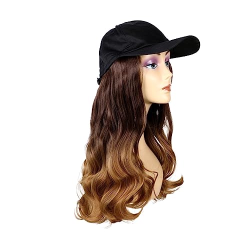 Perücken für Frauen Modische schwarze Baseballkappe mit Perücke, lange gewellte synthetische Hut-Perücken, verstellbare Haarhut-Perücke Perückenkappen für Damen (Color : 6) von LAPADULA