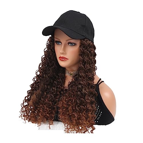 Perücken für Frauen Synthetische Baseballkappe mit Haarverlängerungen, gerade blonde Hutperücke, verstellbar for Frau, braun-schwarze Farbe Perückenkappen für Damen (Color : 5) von LAPADULA