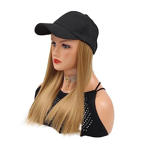 Perücken für Frauen Synthetische Baseballkappe mit Haarverlängerungen, gerade blonde Hutperücke, verstellbar for Frau, braun-schwarze Farbe Perückenkappen für Damen (Color : 8) von LAPADULA