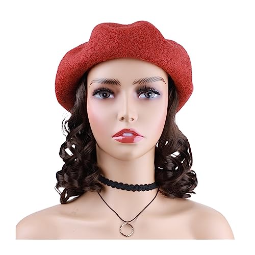 Perücken für Frauen Synthetische kurze Haarverlängerung, natürliche Welle, lockige Hut-Perücken, Strickmütze, modische warme Mütze, tägliche Party-Perücke Perückenkappen für Damen (Color : Red Hat) von LAPADULA