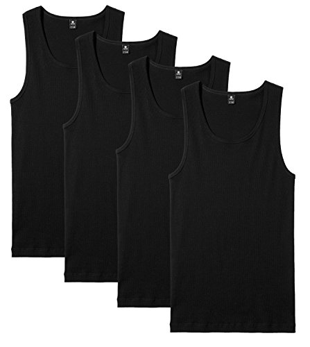 LAPASA Herren Baumwolle Unterhemd 4er Pack Classic Tank Top Fitness Rundhals Einfarbig ärmellose Achselshirt Muskelshirt M35 Schwarz, L von LAPASA