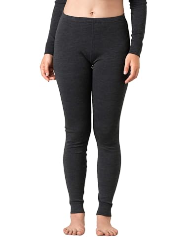 LAPASA Damen 100% Merinowolle Leggings, Premium Merino Wolle Thermo Unterhosen, warm und atmungsaktiv Thermounterwäsche Unterteile (L49), Dunkelgrau meliert, L von LAPASA
