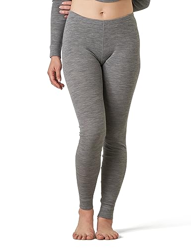 LAPASA Damen 100% Merinowolle Leggings, Premium Merino Wolle Thermo Unterhosen, warm und atmungsaktiv Thermounterwäsche Unterteile (L49), Grau Meliert, L von LAPASA