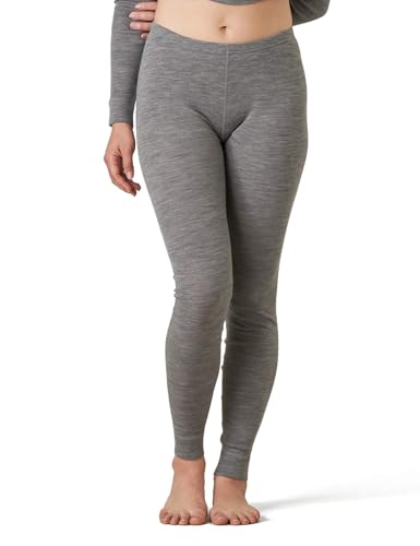LAPASA Damen 100% Merinowolle Leggings, Premium Merino Wolle Thermo Unterhosen, warm und atmungsaktiv Thermounterwäsche Unterteile (L49), Grau Meliert, M von LAPASA