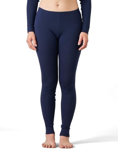 LAPASA Damen 100% Merinowolle Leggings, Premium Merino Wolle Thermo Unterhosen, warm und atmungsaktiv Thermounterwäsche Unterteile (L49), Navy blau, XXL von LAPASA