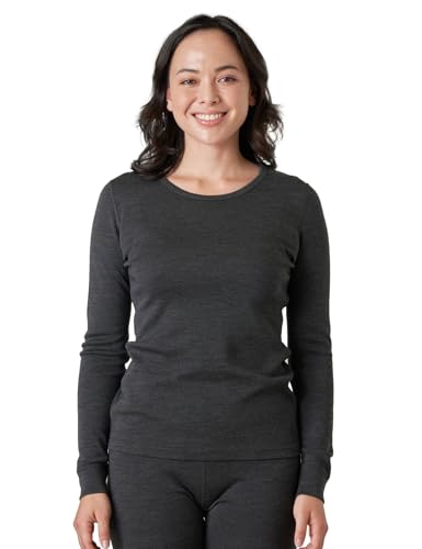 LAPASA Damen 100% Merinowolle Thermo Unterhemd, Premium Merino Wolle Thermounterwäsche, warmes Rundhals Langarmshirt Langarmpullover (L48), Dunkelgrau meliert, XS von LAPASA