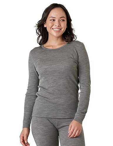 LAPASA Damen 100% Merinowolle Thermo Unterhemd,warmes Rundhals Langarmshirt Langarmpullover (L48), Grau Meliert, M von LAPASA