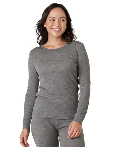 LAPASA Damen 100% Merinowolle Thermo Unterhemd, Premium Merino Wolle Thermounterwäsche, warmes Rundhals Langarmshirt Langarmpullover (L48), Grau Meliert, XS von LAPASA