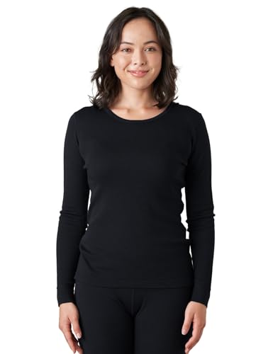 LAPASA Damen 100% Merinowolle Thermo Unterhemd, Premium Merino Wolle Thermounterwäsche, warmes Rundhals Langarmshirt Langarmpullover (L48), L48 Schwarz 22 Version, S von LAPASA