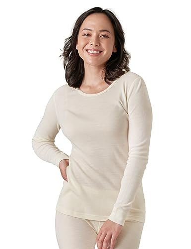 LAPASA Damen 100% Merinowolle Thermo Unterhemd, Premium Merino Wolle Thermounterwäsche, warmes Rundhals Langarmshirt Langarmpullover (L48), Nude, L von LAPASA