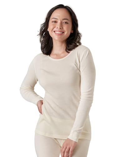 LAPASA Damen 100% Merinowolle Thermo Unterhemd, Premium Merino Wolle Thermounterwäsche, warmes Rundhals Langarmshirt Langarmpullover (L48), Nude, XL von LAPASA