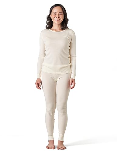 LAPASA Merino Wolle Thermounterwäsche Set Damen, Merinowolle extra warm Unterhemd Langarmshirt & Thermo Unterhosen Leggings (L91), Nude (Extra warm), XL von LAPASA