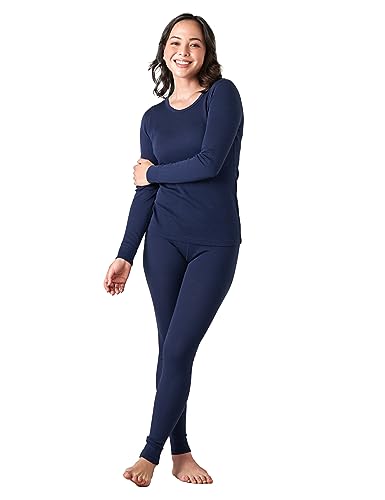 LAPASA Merino Wolle Thermounterwäsche Set Damen, Merinowolle warm Unterhemd Langarmshirt & Thermo Unterhosen Leggings (L58), Navy (Warm), XS von LAPASA