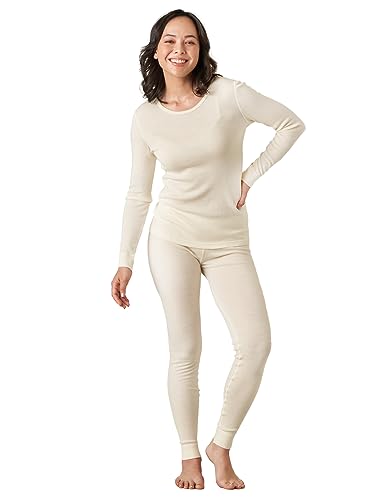 LAPASA Merino Wolle Thermounterwäsche Set Damen, Merinowolle warm Unterhemd Langarmshirt & Thermo Unterhosen Leggings (L58), Nude (Warm), L von LAPASA