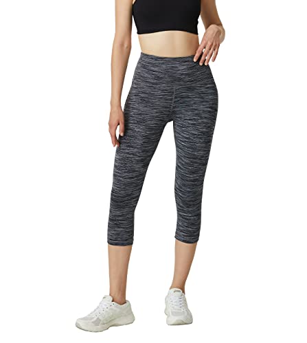 LAPASA Damen Capri 3/4 Sport Leggings hoher Bund Push Up High Waist Taschen L02A1 (Innenbundtasche: Dunkelgrau Space Dye, L) von LAPASA