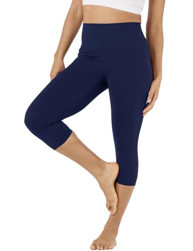 LAPASA Damen Capri 3/4 Sport Leggings hoher Bund Push Up High Waist ohne Taschen L02A1 (Navy Blau, L) von LAPASA