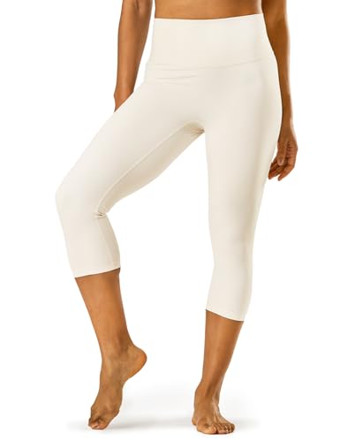 LAPASA Damen Capri 3/4 Sport Leggings hoher Bund Push Up High Waist Taschen L02A1 (ohne Tasche: Cremefarben, M) von LAPASA