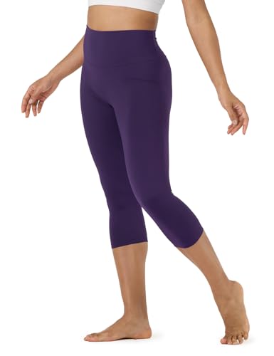 LAPASA Damen Capri 3/4 Sport Leggings hoher Bund Push Up High Waist Taschen L02A1 (onhe Taschen: Violett, XS) von LAPASA