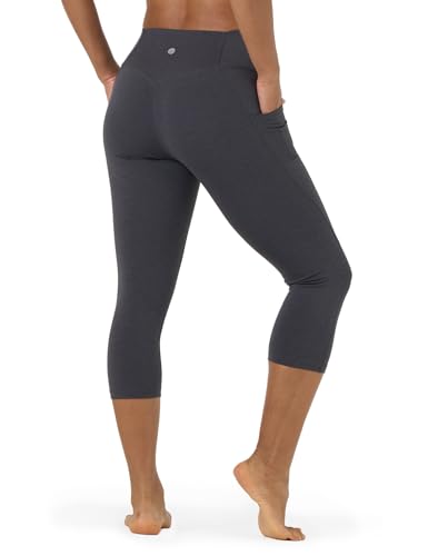 LAPASA Damen Capri 3/4 Sport Leggings hoher Bund Push Up High Waist Taschen L02B1 (Grau meliert, M) von LAPASA