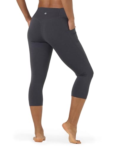 LAPASA Damen Capri 3/4 Sport Leggings hoher Bund Push Up High Waist Taschen L02B1 (Grau meliert, XL) von LAPASA