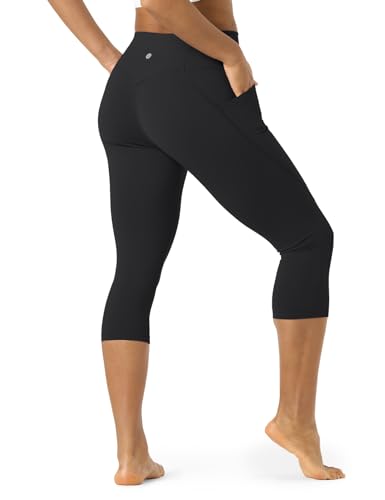 LAPASA Damen Capri 3/4 Sport Leggings hoher Bund Push Up High Waist Taschen L02B1 (Schwarz, L) von LAPASA