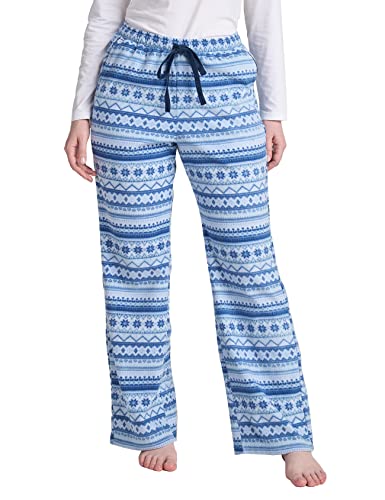 LAPASA Damen Fleece Pyjamahose Soft warm Loungehose mit Taschen Relaxed Fit L109, Blauer Schnee Fair Isle, M von LAPASA