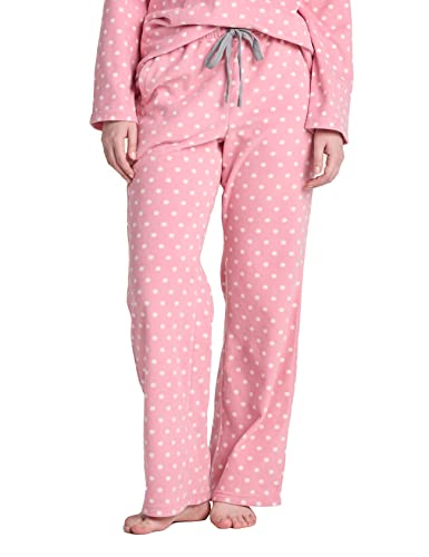 LAPASA Damen Fleece Pyjamahose soft warm Loungehose mit Taschen Relaxed Fit L109, Rosa Punkte, L von LAPASA