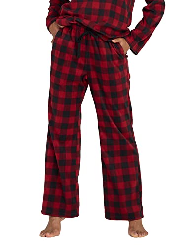 LAPASA Damen Fleece Pyjamahose soft warm Loungehose mit Taschen Relaxed Fit L109, Rot Schwarz kariert, L von LAPASA