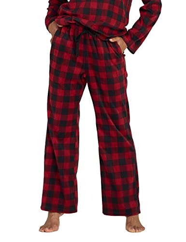 LAPASA Damen Fleece Pyjamahose soft warm Loungehose mit Taschen Relaxed Fit L109, Rot Schwarz kariert, S von LAPASA
