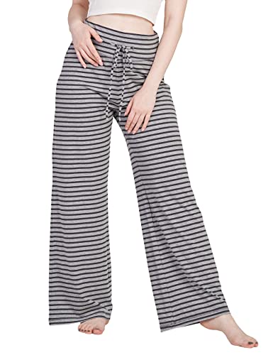 LAPASA Damen Haushose Freizeithose Loungewear Pyjamahose Yogahose Taschen Relaxed Fit L98, Dunkelgrau Streifen (Weite Hosenbeine), XS von LAPASA