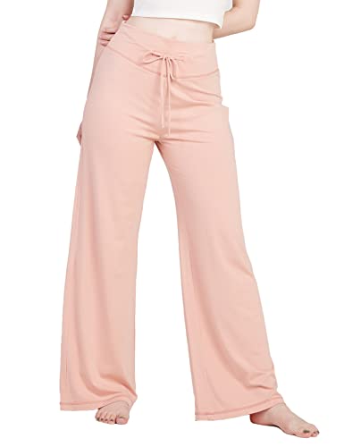 LAPASA Damen Haushose Freizeithose Loungewear Pyjamahose Yogahose Taschen Relaxed Fit L98, Dunkelpink (Weite Hosenbeine), M von LAPASA