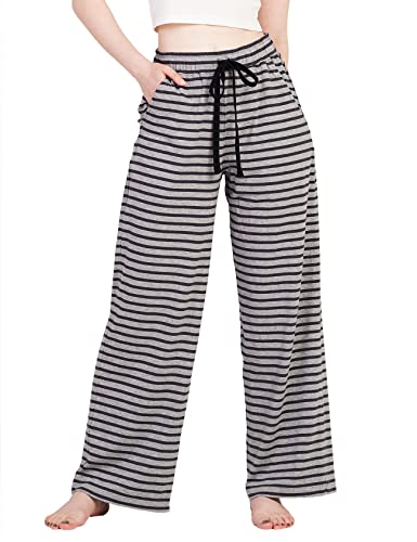 LAPASA Damen Haushose Freizeithose Loungewear Pyjamahose Yogahose Taschen Relaxed Fit L59, Graue Streifen (Gerade Hosenbeine), L von LAPASA