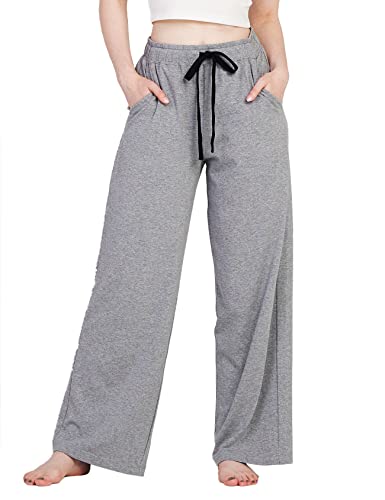 LAPASA Damen Haushose Freizeithose Loungewear Pyjamahose Yogahose Taschen Relaxed Fit L59, Hellgrau meliert (Gerade Hosenbeine), M von LAPASA
