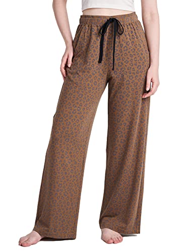 LAPASA Damen Haushose Freizeithose Loungewear Pyjamahose Yogahose Taschen Relaxed Fit L59, Brauner Leopard (Gerade Hosenbeine), S von LAPASA