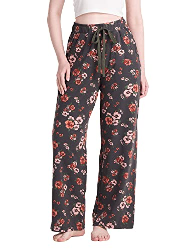 LAPASA Damen Haushose Freizeithose Loungewear Pyjamahose Yogahose Taschen Relaxed Fit L59, Grau mit Blumen (Gerade Hosenbeine), XS von LAPASA