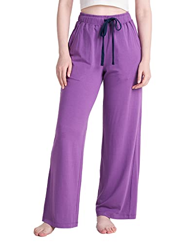 LAPASA Damen Haushose Freizeithose Loungewear Pyjamahose Yogahose Taschen Relaxed Fit L59, Violett (Gerade Hosenbeine), L von LAPASA