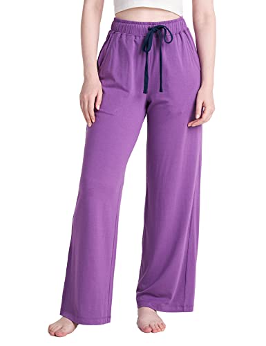 LAPASA Damen Haushose Freizeithose Loungewear Pyjamahose Yogahose Taschen Relaxed Fit L59, Violett (Gerade Hosenbeine), XL von LAPASA