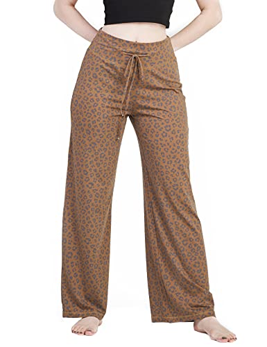 LAPASA Damen Haushose Freizeithose Loungewear Pyjamahose Yogahose Taschen Relaxed Fit L98, Brauner Leopard (Weite Hosenbeine), S von LAPASA
