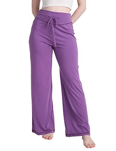LAPASA Damen Haushose Freizeithose Loungewear Pyjamahose Yogahose Taschen Relaxed Fit L98, Lila (Weite Hosenbeine), S von LAPASA