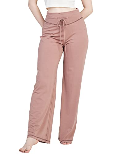 LAPASA Damen Haushose Freizeithose Loungewear Pyjamahose Yogahose Taschen Relaxed Fit L98, Taupe (Weite Hosenbeine), M von LAPASA