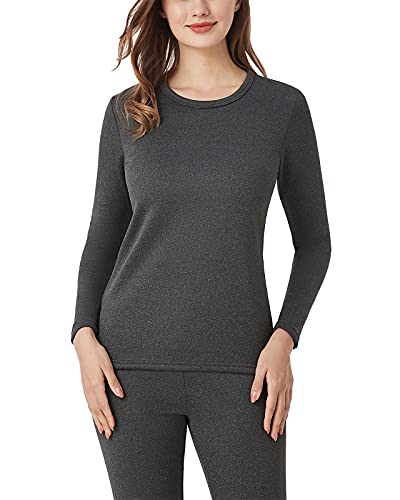 LAPASA Damen Innenfleece Thermo Unterhemd, Thermounterwäsche Oberteil Funktionsunterwäsche, L42 Dunkelgrau meliert New, 300 Extra warm, L von LAPASA