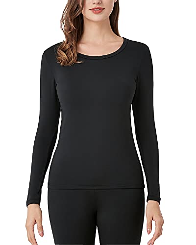 LAPASA Damen Innenfleece Thermo Unterhemd, Thermounterwäsche Oberteil Funktionsunterwäsche, L39 Schwarz, L von LAPASA