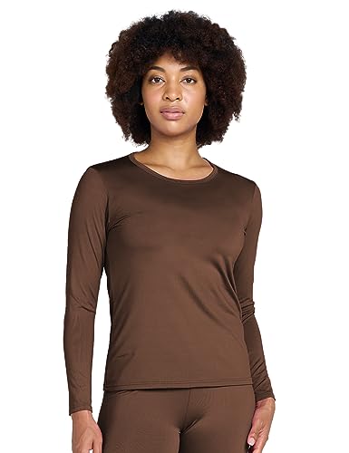 LAPASA Damen Innenfleece Thermo Unterhemd, warmes langärmliges Thermo-Shirt Thermounterwäsche Oberteil Funktionsunterwäsche, Braun (1 Pack), M von LAPASA