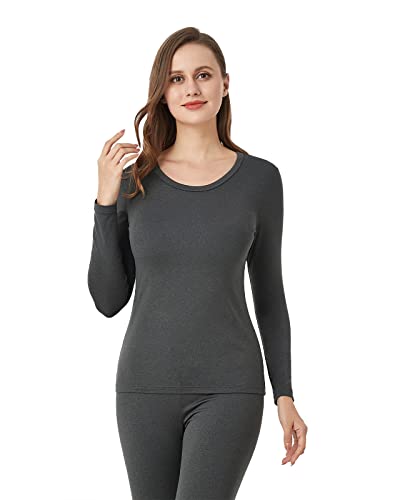 LAPASA Damen Innenfleece Thermo Unterhemd, warmes langärmliges Thermo-Shirt Thermounterwäsche Oberteil Funktionsunterwäsche, Dunkelgrau meliert (1 Pack), L von LAPASA