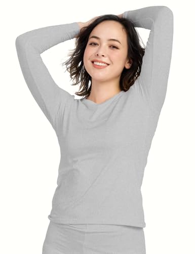 LAPASA Damen Innenfleece Thermo Unterhemd, warmes langärmliges Thermo-Shirt Thermounterwäsche Oberteil Funktionsunterwäsche, Hellgrau meliert (1 Pack), L von LAPASA