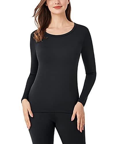 LAPASA Damen Innenfleece Thermo Unterhemd, warmes langärmliges Thermo-Shirt Thermounterwäsche Oberteil Funktionsunterwäsche, Schwarz (1 Pack), L von LAPASA