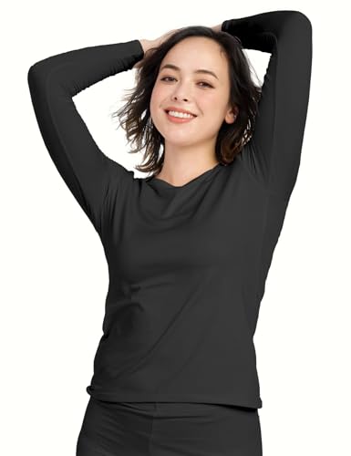 LAPASA Damen Innenfleece Thermo Unterhemd, warmes langärmliges Thermo-Shirt Thermounterwäsche Oberteil Funktionsunterwäsche, Schwarz (1 Pack), S von LAPASA
