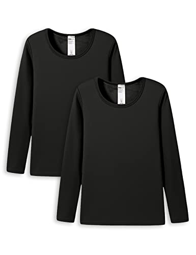 LAPASA Damen Innenfleece Thermo Unterhemd, warmes langärmliges Thermo-Shirt Thermounterwäsche Oberteil Funktionsunterwäsche, Schwarz (2 Pack), L von LAPASA